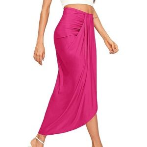 Women's Casual Slit Wrap Asymmetrical Elastic High Waist Maxi Draped SkiRT
